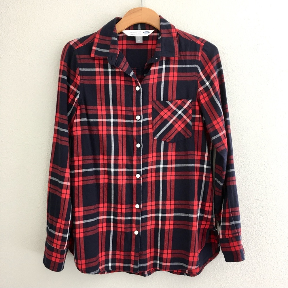 Women's Old Navy Red Blue White Flannel Shirt Sz Small, Button Up, Relaxed fit